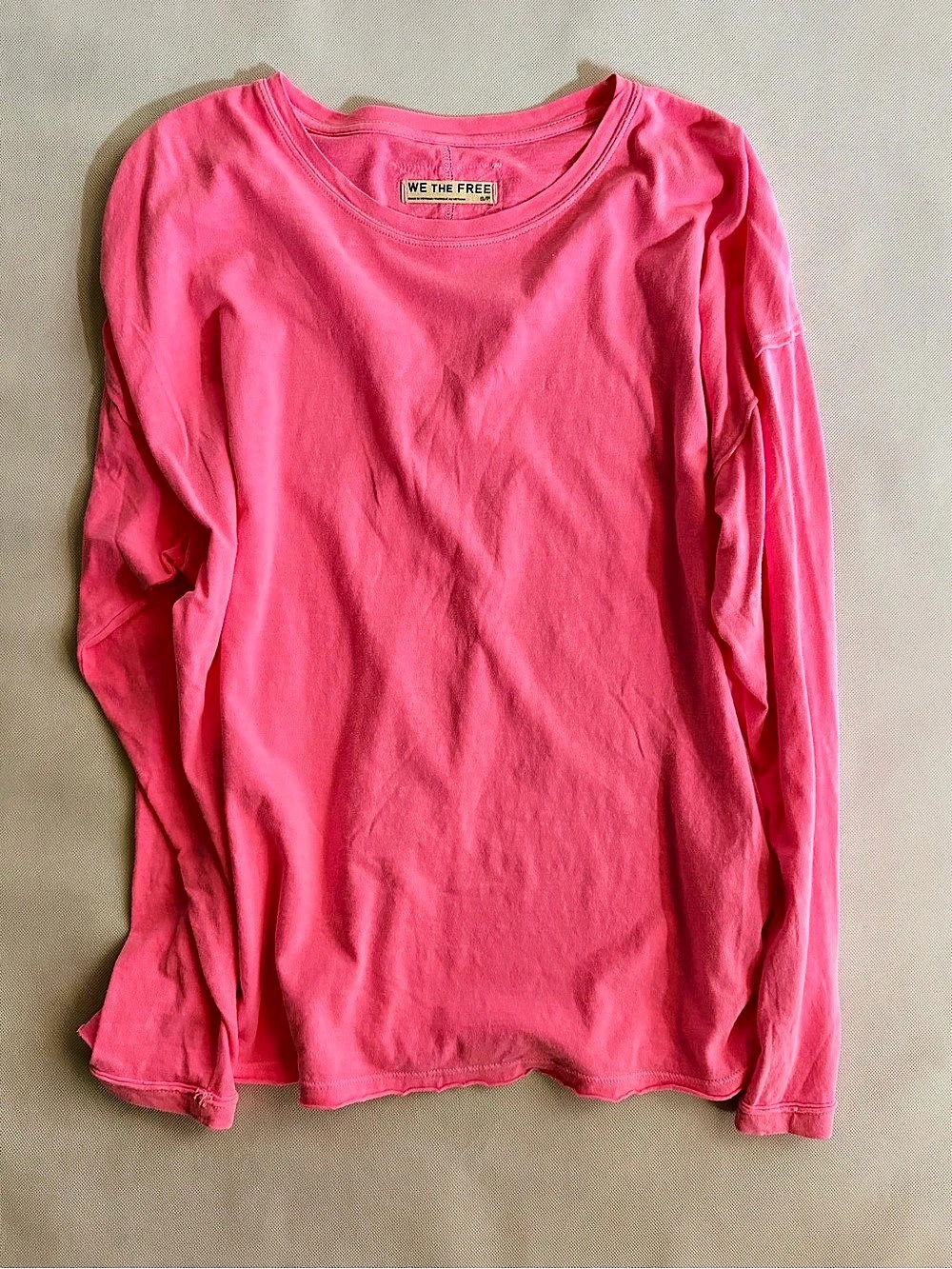 Free People We The Free Pink Long Sleeve Top Size S Oversized Raw Seam NWOT